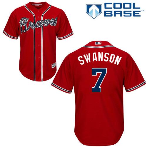 Braves #7 Dansby Swanson Red Cool Base Stitched Youth MLB Jersey - Click Image to Close